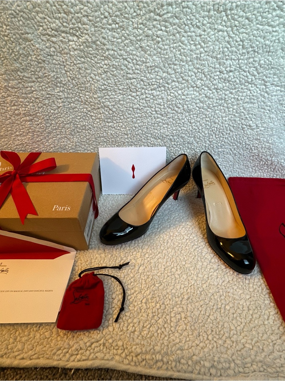 Christian Louboutin Black Patent Leather Mid Heel Pumps